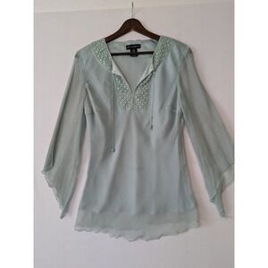 VTG Spenser Jeremy Sheer Silk Crochet Neck Tunic Fairy Top Mint Green Size M‎
